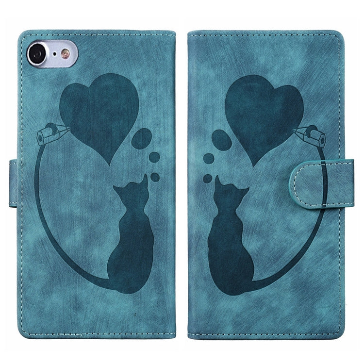 Handyhülle aus Leder mit geprägtem Stift, Herz und Katze für iPhone 14 Plus, für iPhone 14, für iPhone 14 Pro, für iPhone 14 Pro Max, für iPhone 7 / 8 / SE 2022, für iPhone 13 Pro Max, für iPhone 13 Pro, für iPhone 13