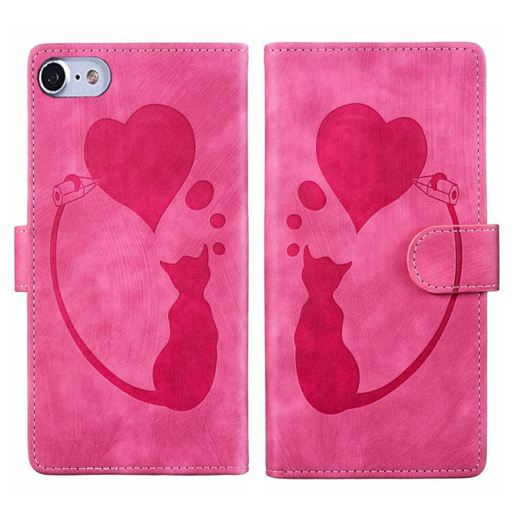 Handyhülle aus Leder mit geprägtem Stift, Herz und Katze für iPhone 14 Plus, für iPhone 14, für iPhone 14 Pro, für iPhone 14 Pro Max, für iPhone 7 / 8 / SE 2022, für iPhone 13 Pro Max, für iPhone 13 Pro, für iPhone 13