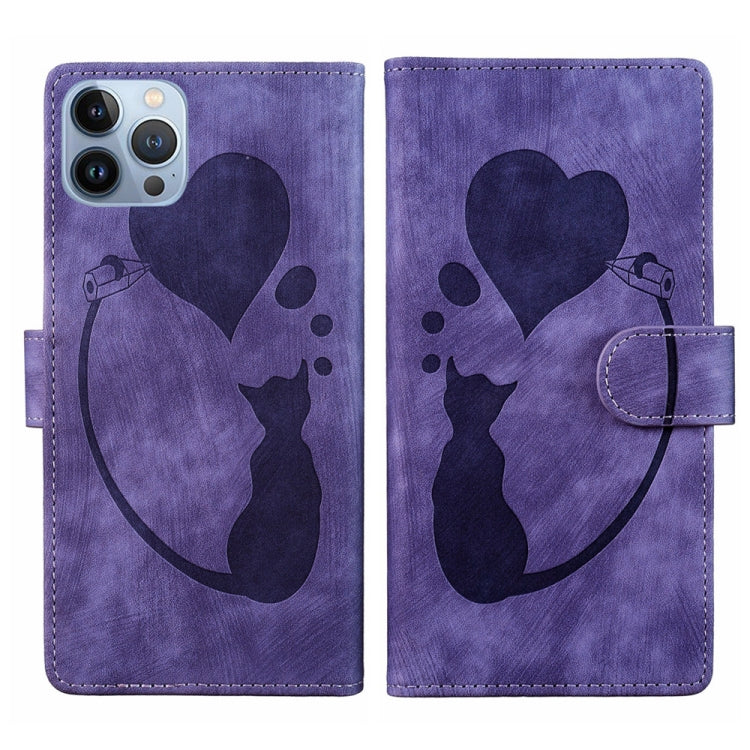 Stift Herz Katze Geprägte Leder-Handyhülle, Für iPhone 13 mini, Für iPhone 12, Für iPhone 12 Pro Max, Für iPhone 12 Pro, Für iPhone 12 mini, Für iPhone 11 Pro Max, Für iPhone 11, Für iPhone 11 Pro