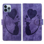Stift Herz Katze Geprägte Leder-Handyhülle, Für iPhone 13 mini, Für iPhone 12, Für iPhone 12 Pro Max, Für iPhone 12 Pro, Für iPhone 12 mini, Für iPhone 11 Pro Max, Für iPhone 11, Für iPhone 11 Pro