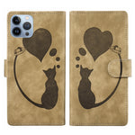 Stift Herz Katze Geprägte Leder-Handyhülle, Für iPhone 13 mini, Für iPhone 12, Für iPhone 12 Pro Max, Für iPhone 12 Pro, Für iPhone 12 mini, Für iPhone 11 Pro Max, Für iPhone 11, Für iPhone 11 Pro