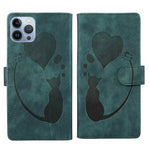 Stift Herz Katze Geprägte Leder-Handyhülle, Für iPhone 13 mini, Für iPhone 12, Für iPhone 12 Pro Max, Für iPhone 12 Pro, Für iPhone 12 mini, Für iPhone 11 Pro Max, Für iPhone 11, Für iPhone 11 Pro