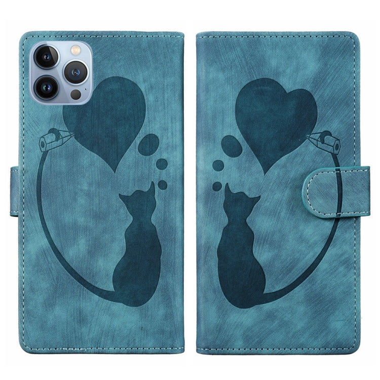 Stift Herz Katze Geprägte Leder-Handyhülle, Für iPhone 13 mini, Für iPhone 12, Für iPhone 12 Pro Max, Für iPhone 12 Pro, Für iPhone 12 mini, Für iPhone 11 Pro Max, Für iPhone 11, Für iPhone 11 Pro
