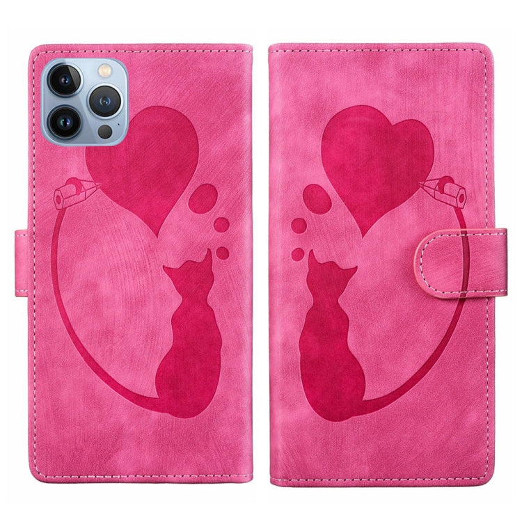 Stift Herz Katze Geprägte Leder-Handyhülle, Für iPhone 13 mini, Für iPhone 12, Für iPhone 12 Pro Max, Für iPhone 12 Pro, Für iPhone 12 mini, Für iPhone 11 Pro Max, Für iPhone 11, Für iPhone 11 Pro
