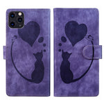 Stift Herz Katze Geprägte Leder-Handyhülle, Für iPhone 13 mini, Für iPhone 12, Für iPhone 12 Pro Max, Für iPhone 12 Pro, Für iPhone 12 mini, Für iPhone 11 Pro Max, Für iPhone 11, Für iPhone 11 Pro