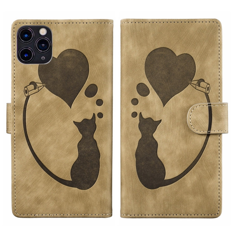Stift Herz Katze Geprägte Leder-Handyhülle, Für iPhone 13 mini, Für iPhone 12, Für iPhone 12 Pro Max, Für iPhone 12 Pro, Für iPhone 12 mini, Für iPhone 11 Pro Max, Für iPhone 11, Für iPhone 11 Pro