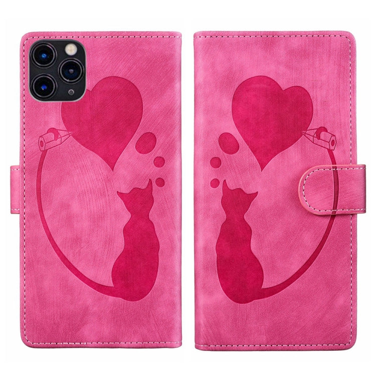 Stift Herz Katze Geprägte Leder-Handyhülle, Für iPhone 13 mini, Für iPhone 12, Für iPhone 12 Pro Max, Für iPhone 12 Pro, Für iPhone 12 mini, Für iPhone 11 Pro Max, Für iPhone 11, Für iPhone 11 Pro