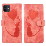 Stift Herz Katze Geprägte Leder-Handyhülle, Für iPhone 13 mini, Für iPhone 12, Für iPhone 12 Pro Max, Für iPhone 12 Pro, Für iPhone 12 mini, Für iPhone 11 Pro Max, Für iPhone 11, Für iPhone 11 Pro