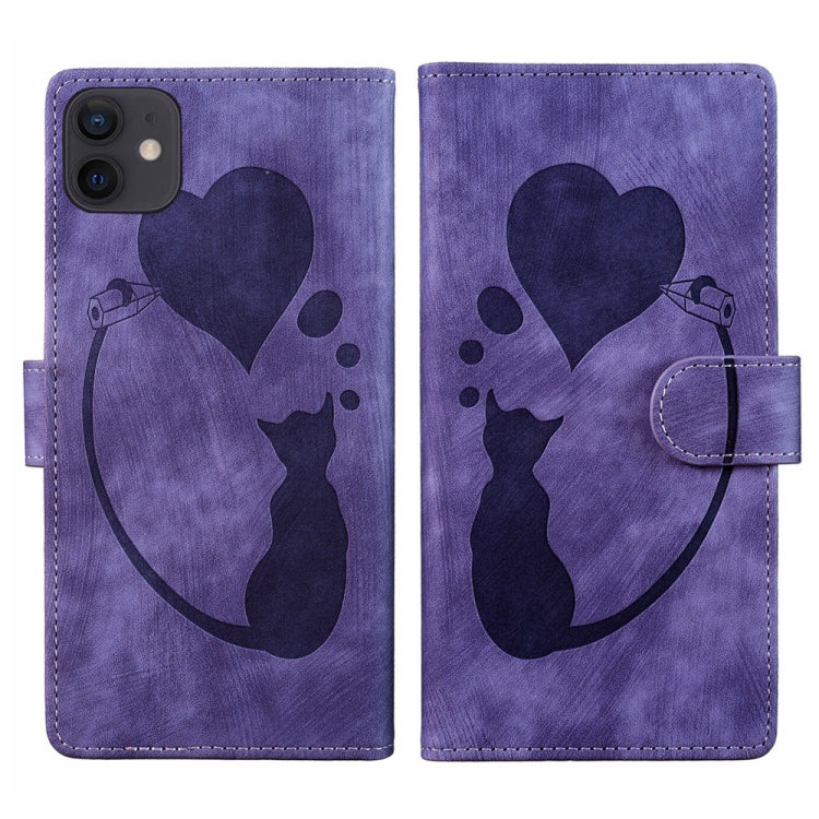 Stift Herz Katze Geprägte Leder-Handyhülle, Für iPhone 13 mini, Für iPhone 12, Für iPhone 12 Pro Max, Für iPhone 12 Pro, Für iPhone 12 mini, Für iPhone 11 Pro Max, Für iPhone 11, Für iPhone 11 Pro