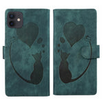 Stift Herz Katze Geprägte Leder-Handyhülle, Für iPhone 13 mini, Für iPhone 12, Für iPhone 12 Pro Max, Für iPhone 12 Pro, Für iPhone 12 mini, Für iPhone 11 Pro Max, Für iPhone 11, Für iPhone 11 Pro