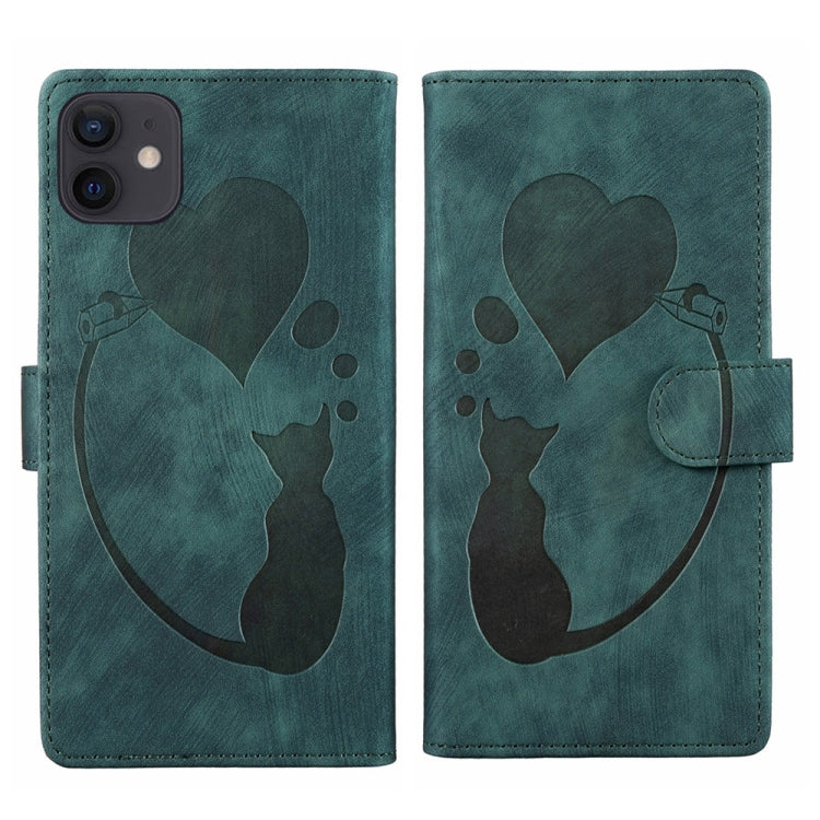 Stift Herz Katze Geprägte Leder-Handyhülle, Für iPhone 13 mini, Für iPhone 12, Für iPhone 12 Pro Max, Für iPhone 12 Pro, Für iPhone 12 mini, Für iPhone 11 Pro Max, Für iPhone 11, Für iPhone 11 Pro