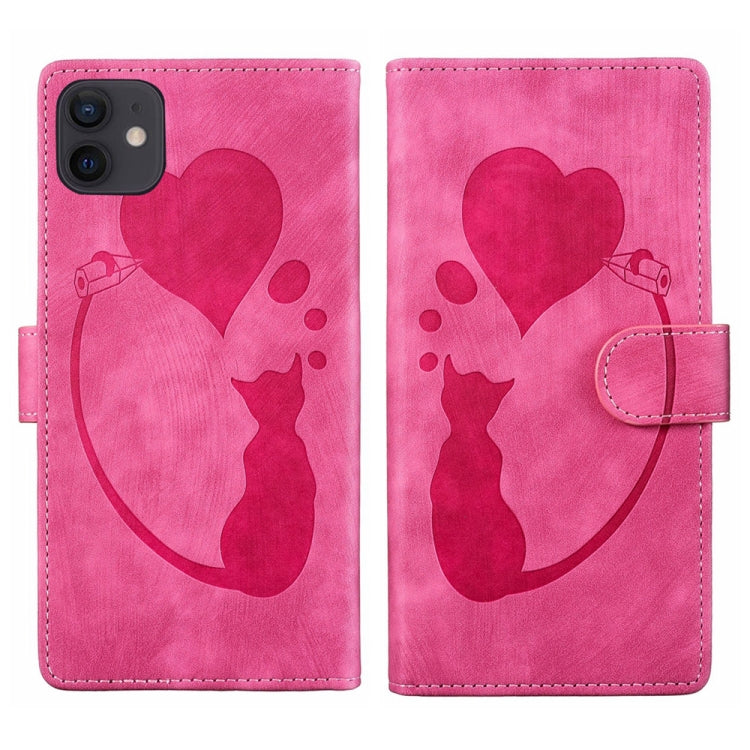 Stift Herz Katze Geprägte Leder-Handyhülle, Für iPhone 13 mini, Für iPhone 12, Für iPhone 12 Pro Max, Für iPhone 12 Pro, Für iPhone 12 mini, Für iPhone 11 Pro Max, Für iPhone 11, Für iPhone 11 Pro
