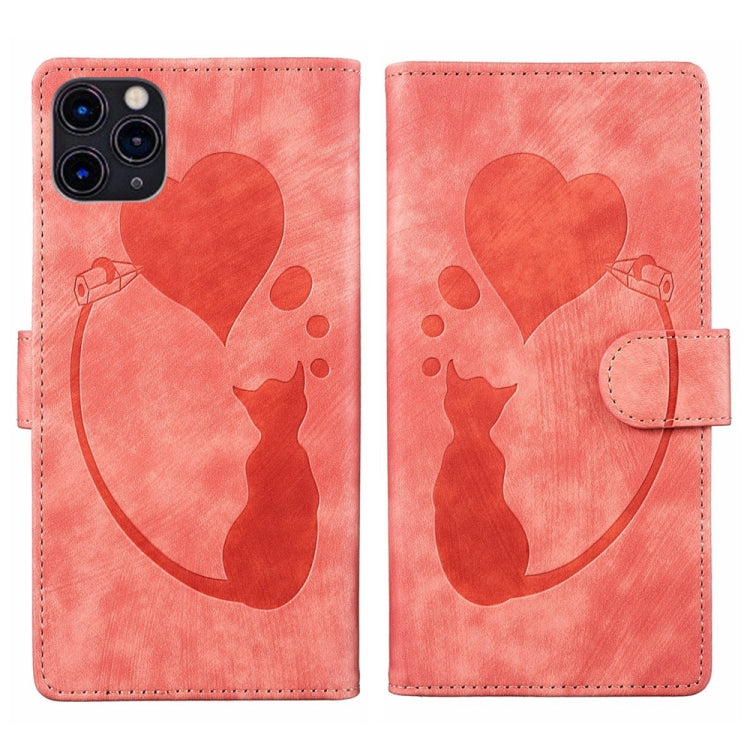 Stift Herz Katze Geprägte Leder-Handyhülle, Für iPhone 13 mini, Für iPhone 12, Für iPhone 12 Pro Max, Für iPhone 12 Pro, Für iPhone 12 mini, Für iPhone 11 Pro Max, Für iPhone 11, Für iPhone 11 Pro
