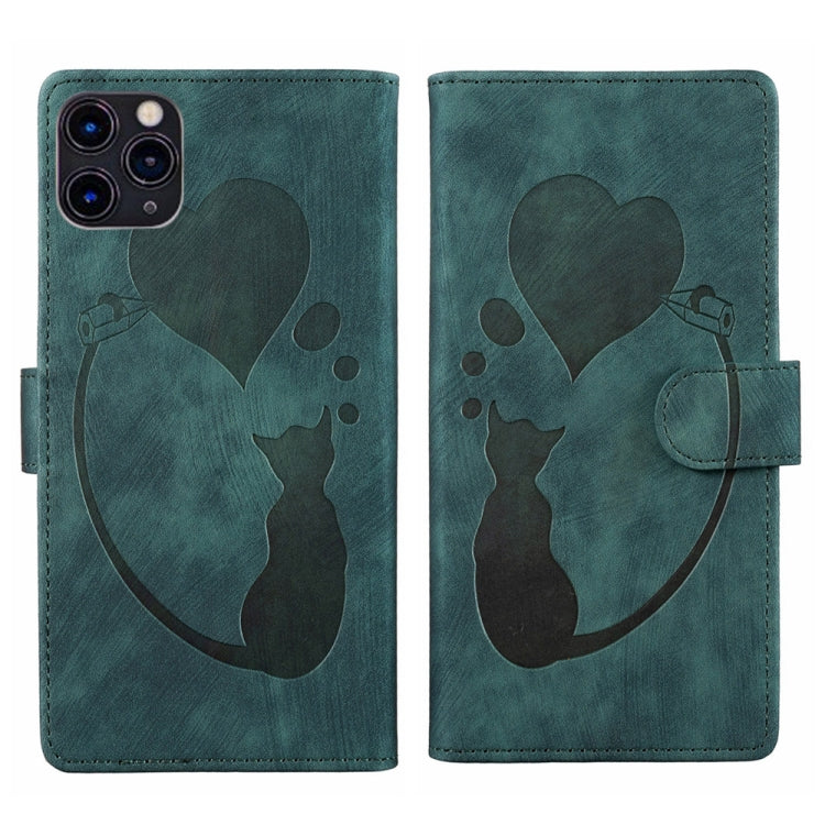 Stift Herz Katze Geprägte Leder-Handyhülle, Für iPhone 13 mini, Für iPhone 12, Für iPhone 12 Pro Max, Für iPhone 12 Pro, Für iPhone 12 mini, Für iPhone 11 Pro Max, Für iPhone 11, Für iPhone 11 Pro