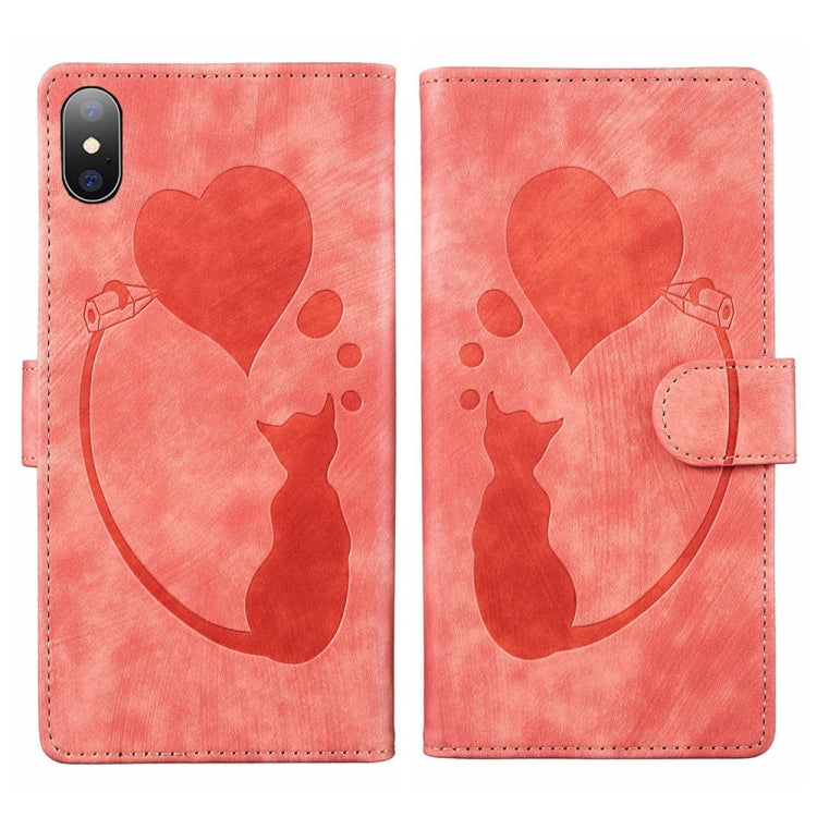 Pen Heart Cat Geprägte Leder Handyhülle, Für iPhone X / XS, Für iPhone XR, Für iPhone XS Max, Für iPhone 7 Plus / 8 Plus