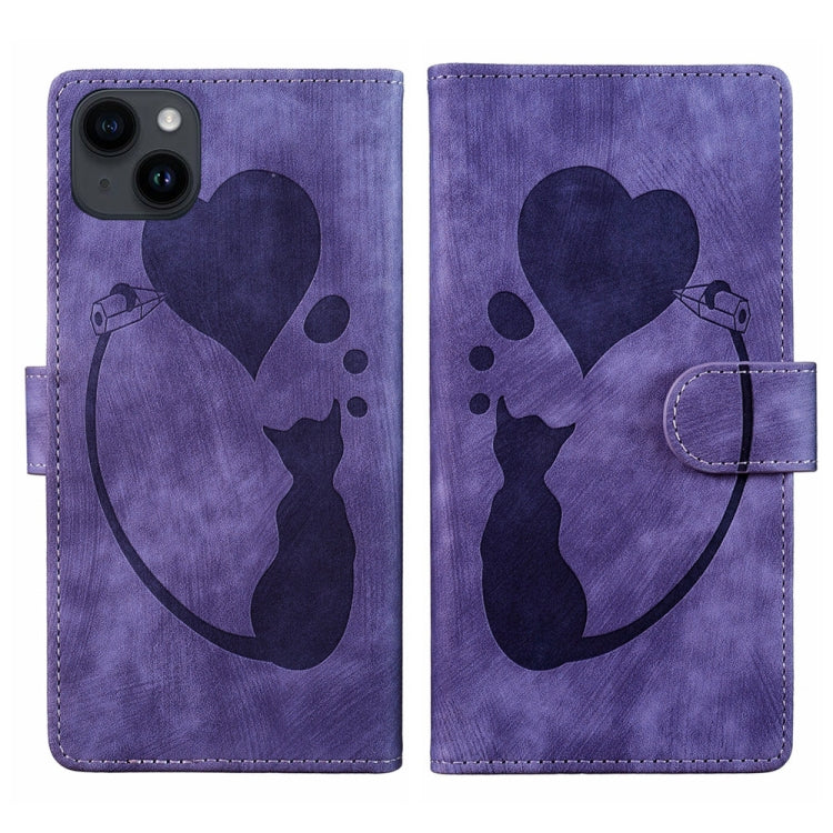 Stift Herz Katze Geprägte Leder-Handyhülle, Für iPhone 13 mini, Für iPhone 12, Für iPhone 12 Pro Max, Für iPhone 12 Pro, Für iPhone 12 mini, Für iPhone 11 Pro Max, Für iPhone 11, Für iPhone 11 Pro