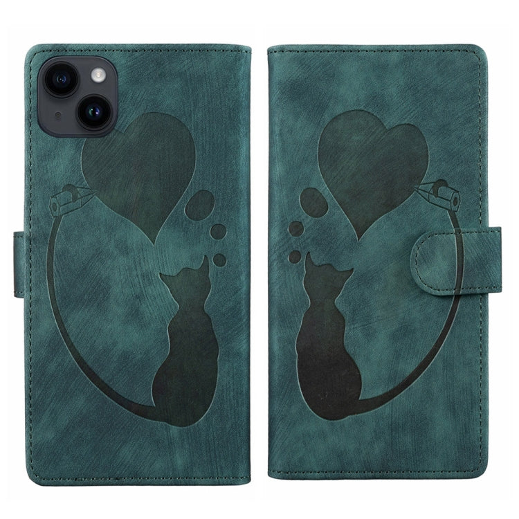 Stift Herz Katze Geprägte Leder-Handyhülle, Für iPhone 13 mini, Für iPhone 12, Für iPhone 12 Pro Max, Für iPhone 12 Pro, Für iPhone 12 mini, Für iPhone 11 Pro Max, Für iPhone 11, Für iPhone 11 Pro