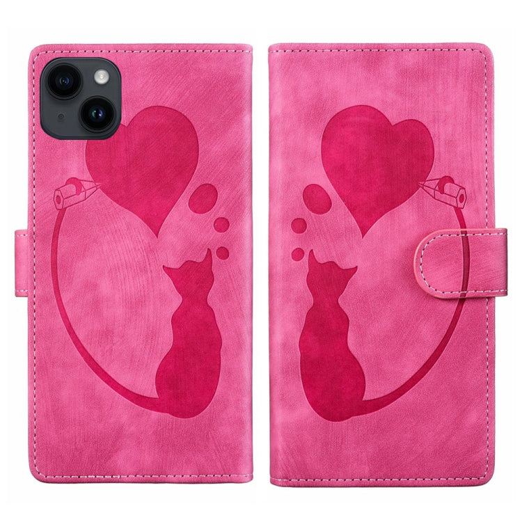 Stift Herz Katze Geprägte Leder-Handyhülle, Für iPhone 13 mini, Für iPhone 12, Für iPhone 12 Pro Max, Für iPhone 12 Pro, Für iPhone 12 mini, Für iPhone 11 Pro Max, Für iPhone 11, Für iPhone 11 Pro
