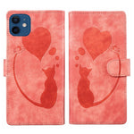 Stift Herz Katze Geprägte Leder-Handyhülle, Für iPhone 13 mini, Für iPhone 12, Für iPhone 12 Pro Max, Für iPhone 12 Pro, Für iPhone 12 mini, Für iPhone 11 Pro Max, Für iPhone 11, Für iPhone 11 Pro