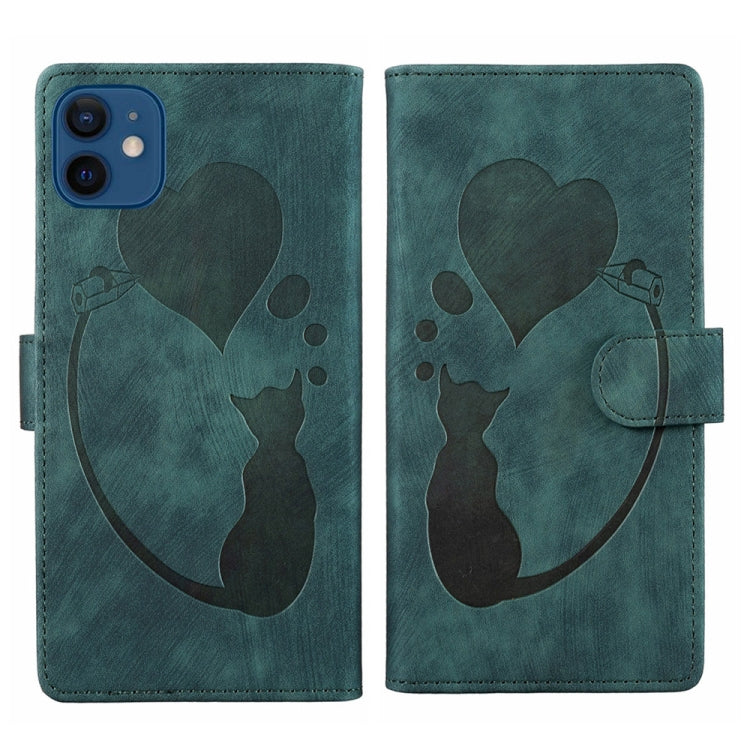 Stift Herz Katze Geprägte Leder-Handyhülle, Für iPhone 13 mini, Für iPhone 12, Für iPhone 12 Pro Max, Für iPhone 12 Pro, Für iPhone 12 mini, Für iPhone 11 Pro Max, Für iPhone 11, Für iPhone 11 Pro