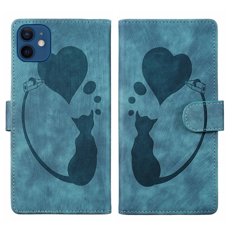 Stift Herz Katze Geprägte Leder-Handyhülle, Für iPhone 13 mini, Für iPhone 12, Für iPhone 12 Pro Max, Für iPhone 12 Pro, Für iPhone 12 mini, Für iPhone 11 Pro Max, Für iPhone 11, Für iPhone 11 Pro