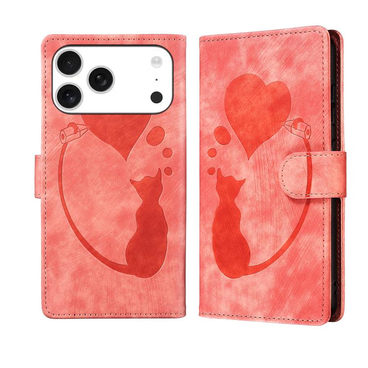 Stiftetui mit Herz-Katzenprägung aus Leder, für iPhone 17 Pro Max, für iPhone 17 Pro, für iPhone 17, für iPhone Air, für iPhone 15 Pro Max, für iPhone 15 Pro, für iPhone 15 Plus, für iPhone 15