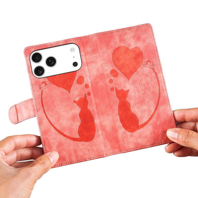 Stiftetui mit Herz-Katzenprägung aus Leder, für iPhone 17 Pro Max, für iPhone 17 Pro, für iPhone 17, für iPhone Air, für iPhone 15 Pro Max, für iPhone 15 Pro, für iPhone 15 Plus, für iPhone 15