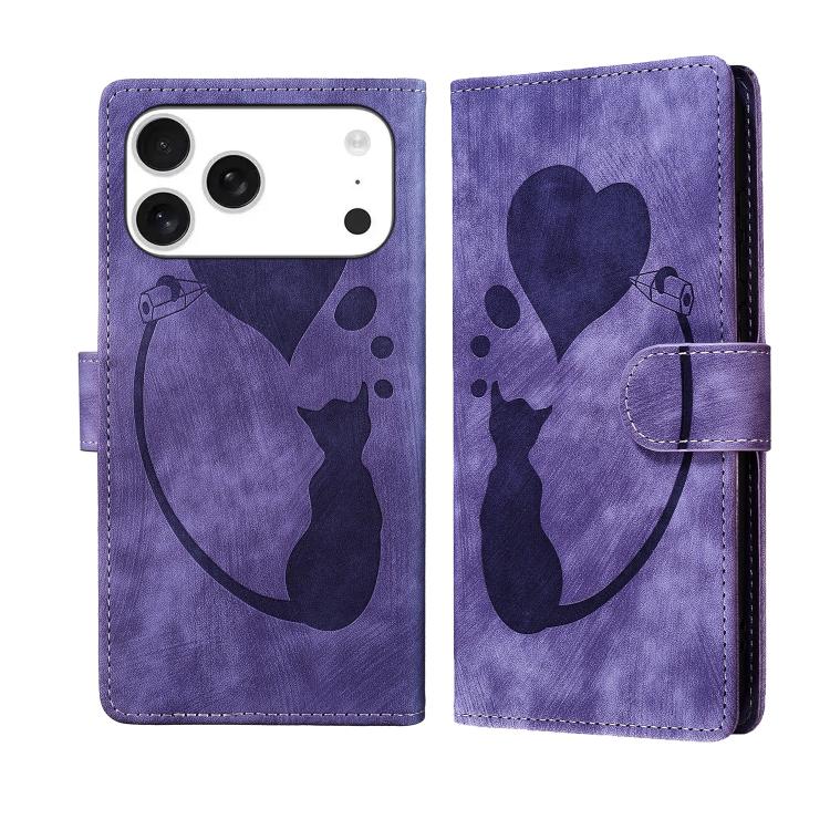 Stiftetui mit Herz-Katzenprägung aus Leder, für iPhone 17 Pro Max, für iPhone 17 Pro, für iPhone 17, für iPhone Air, für iPhone 15 Pro Max, für iPhone 15 Pro, für iPhone 15 Plus, für iPhone 15