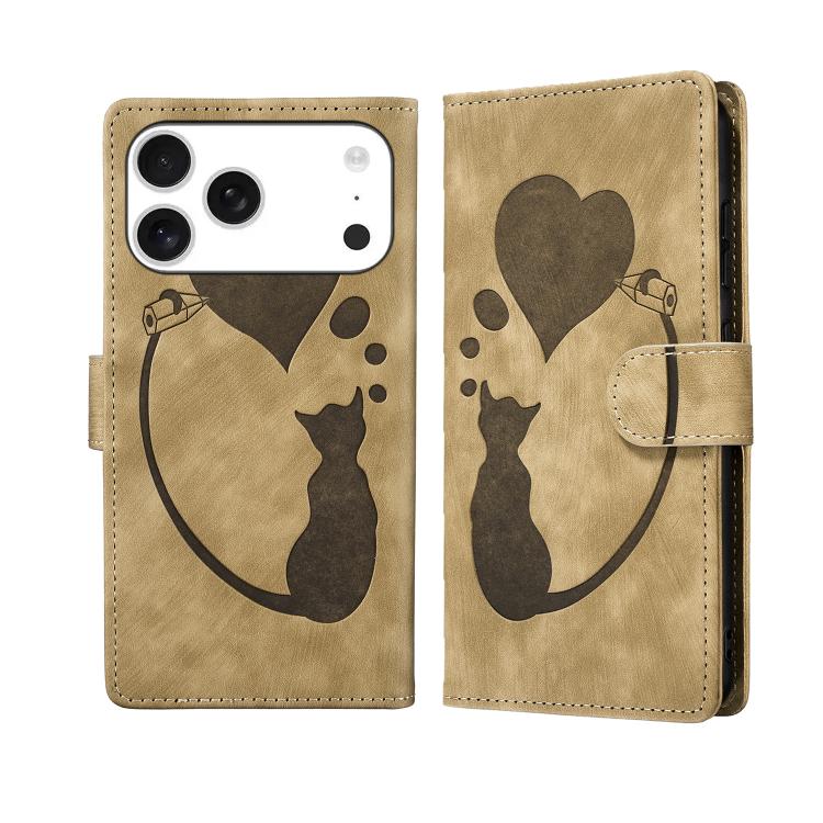 Stiftetui mit Herz-Katzenprägung aus Leder, für iPhone 17 Pro Max, für iPhone 17 Pro, für iPhone 17, für iPhone Air, für iPhone 15 Pro Max, für iPhone 15 Pro, für iPhone 15 Plus, für iPhone 15