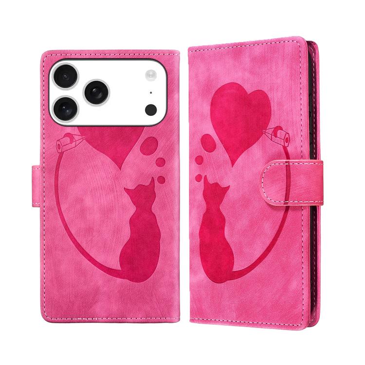 Stiftetui mit Herz-Katzenprägung aus Leder, für iPhone 17 Pro Max, für iPhone 17 Pro, für iPhone 17, für iPhone Air, für iPhone 15 Pro Max, für iPhone 15 Pro, für iPhone 15 Plus, für iPhone 15