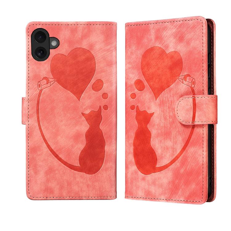 Stiftetui mit Herz-Katzenprägung aus Leder, für iPhone 17 Pro Max, für iPhone 17 Pro, für iPhone 17, für iPhone Air, für iPhone 15 Pro Max, für iPhone 15 Pro, für iPhone 15 Plus, für iPhone 15