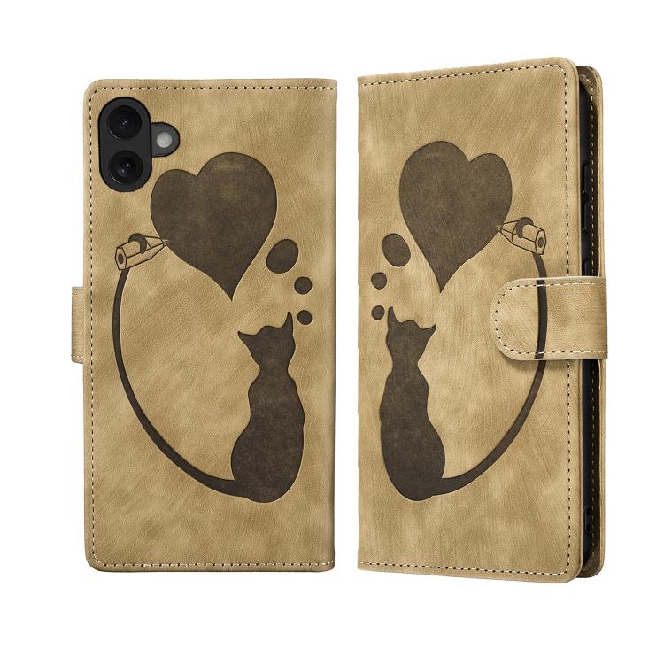 Stiftetui mit Herz-Katzenprägung aus Leder, für iPhone 17 Pro Max, für iPhone 17 Pro, für iPhone 17, für iPhone Air, für iPhone 15 Pro Max, für iPhone 15 Pro, für iPhone 15 Plus, für iPhone 15
