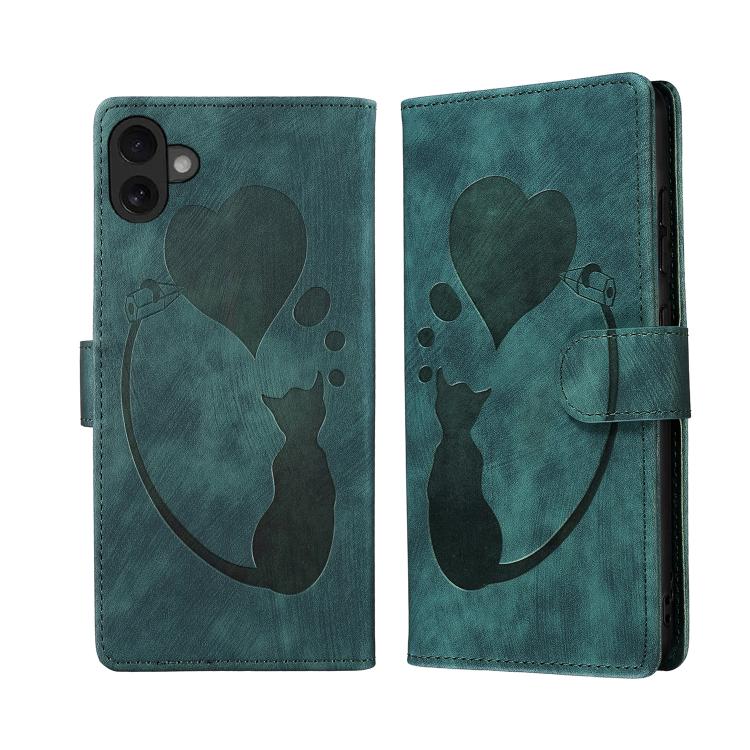 Stiftetui mit Herz-Katzenprägung aus Leder, für iPhone 17 Pro Max, für iPhone 17 Pro, für iPhone 17, für iPhone Air, für iPhone 15 Pro Max, für iPhone 15 Pro, für iPhone 15 Plus, für iPhone 15