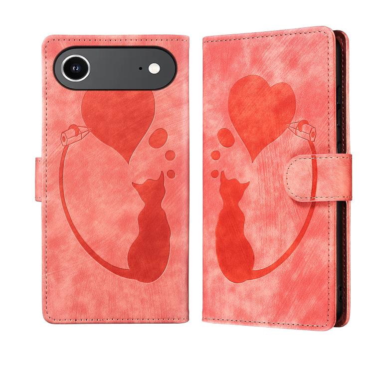 Stiftetui mit Herz-Katzenprägung aus Leder, für iPhone 17 Pro Max, für iPhone 17 Pro, für iPhone 17, für iPhone Air, für iPhone 15 Pro Max, für iPhone 15 Pro, für iPhone 15 Plus, für iPhone 15
