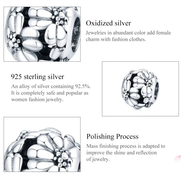 S925 Sterling Silber Einfaches Gänseblümchenperlen DIY Armband Halskette Accessoires
