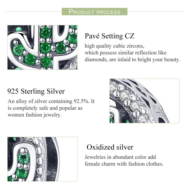 Anhänger aus 925er Sterlingsilber mit Vigor-Kaktusperlen zum Selbermachen von Armbändern und Halsketten