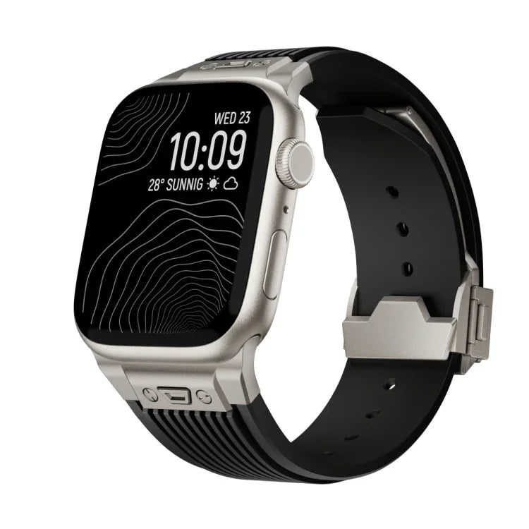 Elastisches Silikonarmband mit vertikaler Titanstruktur, passend für Apple Watch SE 44 mm, Apple Watch Series 6 44 mm, Apple Watch Series 5 44 mm, Apple Watch Series 4 44 mm, Apple Watch Series 3 42 mm, Apple Watch Series 2 42 mm ...