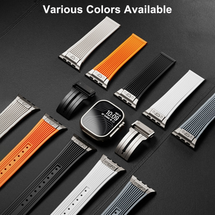 Vertical Texture Titanium Buckle Elastic Silicone Watch Band, For Apple Watch Series 10 46mm, For Apple Watch Series 10 42mm, For Apple Watch SE 2023 44mm, For Apple Watch Ultra 2 49mm, For Apple Watch Series 9 45mm, For Apple Watch Ultra 49mm         ...