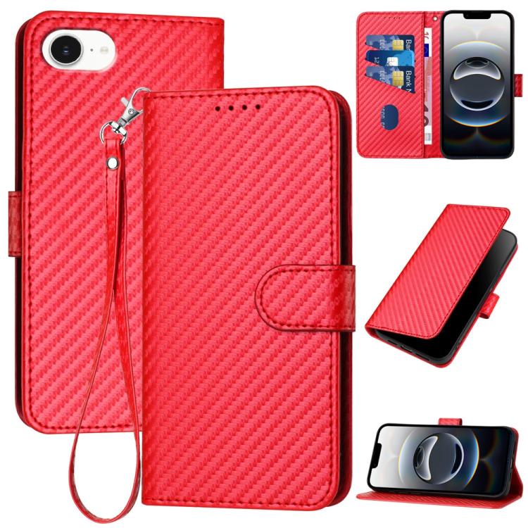 YX0070 Karbonfaser Schnallen Leder Handyhülle mit Trageschlaufe, Für iPhone 17e / 16e, Für iPhone 17 Pro Max, Für iPhone 17 Pro, Für iPhone 17, Für iPhone Air, Für iPhone 16 Pro Max