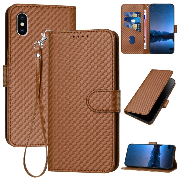 YX0070 Karbonfaser-Schnalle Leder-Handyhülle mit Trageschlaufe, Für iPhone 12 mini, Für iPhone 11 Pro Max, Für iPhone 11, Für iPhone 11 Pro, Für iPhone X / XS, Für iPhone XR