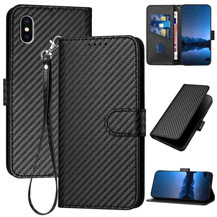 YX0070 Karbonfaser-Schnalle Leder-Handyhülle mit Trageschlaufe, Für iPhone 12 mini, Für iPhone 11 Pro Max, Für iPhone 11, Für iPhone 11 Pro, Für iPhone X / XS, Für iPhone XR