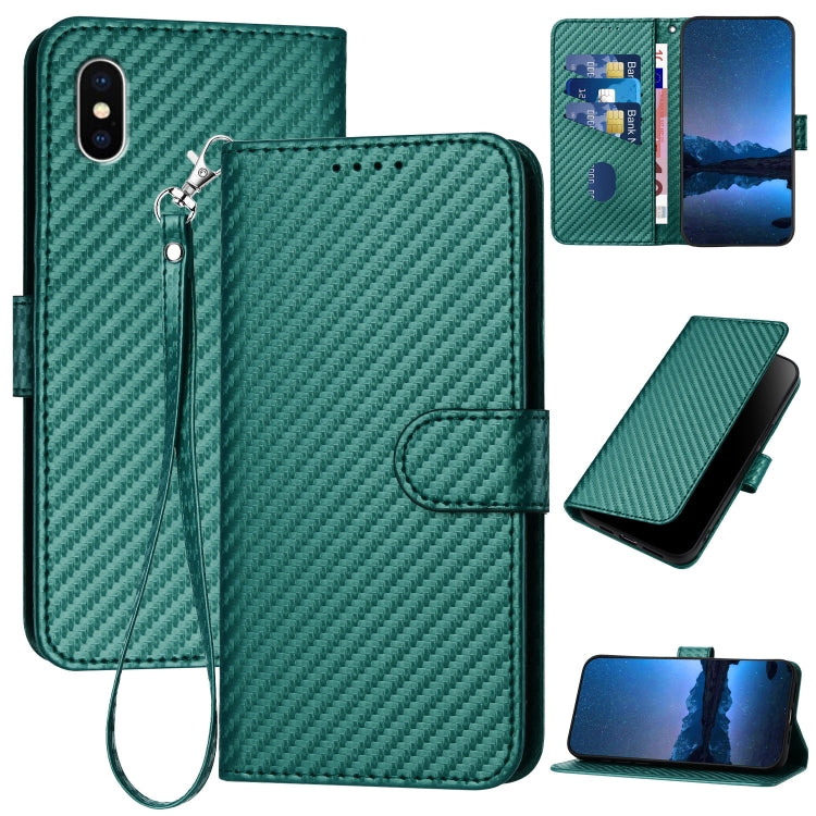YX0070 Karbonfaser-Schnalle Leder-Handyhülle mit Trageschlaufe, Für iPhone 12 mini, Für iPhone 11 Pro Max, Für iPhone 11, Für iPhone 11 Pro, Für iPhone X / XS, Für iPhone XR