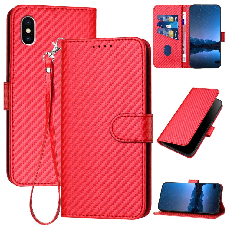 YX0070 Carbon-Faser-Schnalle Leder-Handyhülle mit Trageschlaufe, Für iPhone XS Max, Für iPhone 8 Plus / 7 Plus