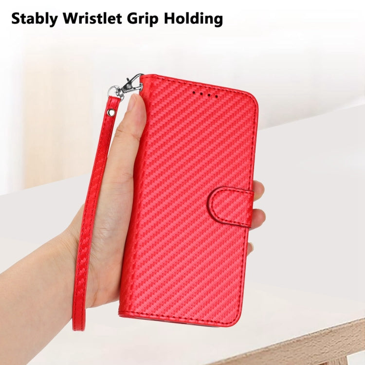 YX0070 Carbon Fiber Buckle Leather Phone Case with Lanyard, For iPhone 16 Pro, For iPhone 16 Plus, For iPhone 16, For iPhone 15 Pro Max, For iPhone 15 Pro, For iPhone 15 Plus