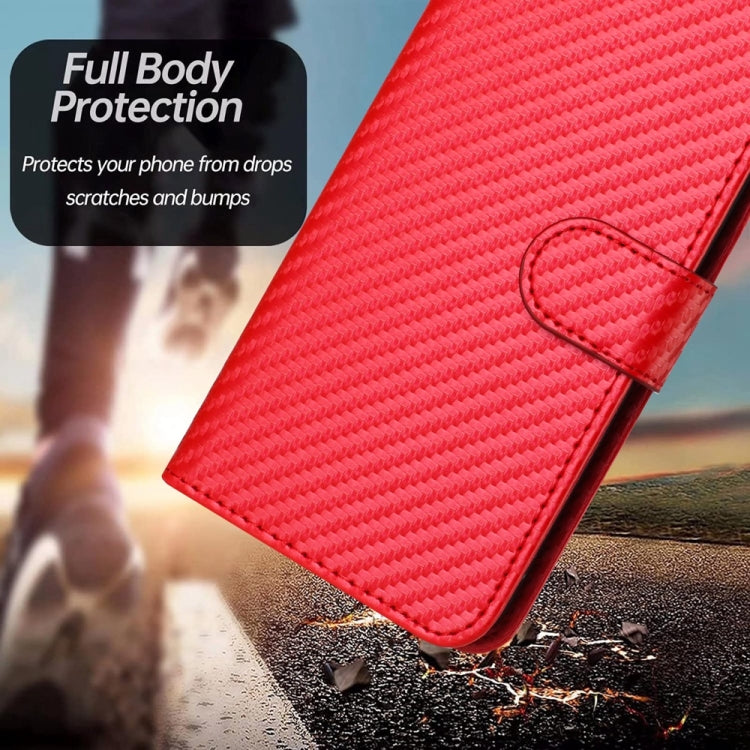 YX0070 Carbon Fiber Buckle Leather Phone Case with Lanyard, For iPhone 16 Pro, For iPhone 16 Plus, For iPhone 16, For iPhone 15 Pro Max, For iPhone 15 Pro, For iPhone 15 Plus