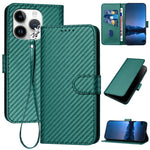 YX0070 Carbon Fiber Buckle Leather Phone Case with Lanyard, For iPhone 16 Pro, For iPhone 16 Plus, For iPhone 16, For iPhone 15 Pro Max, For iPhone 15 Pro, For iPhone 15 Plus