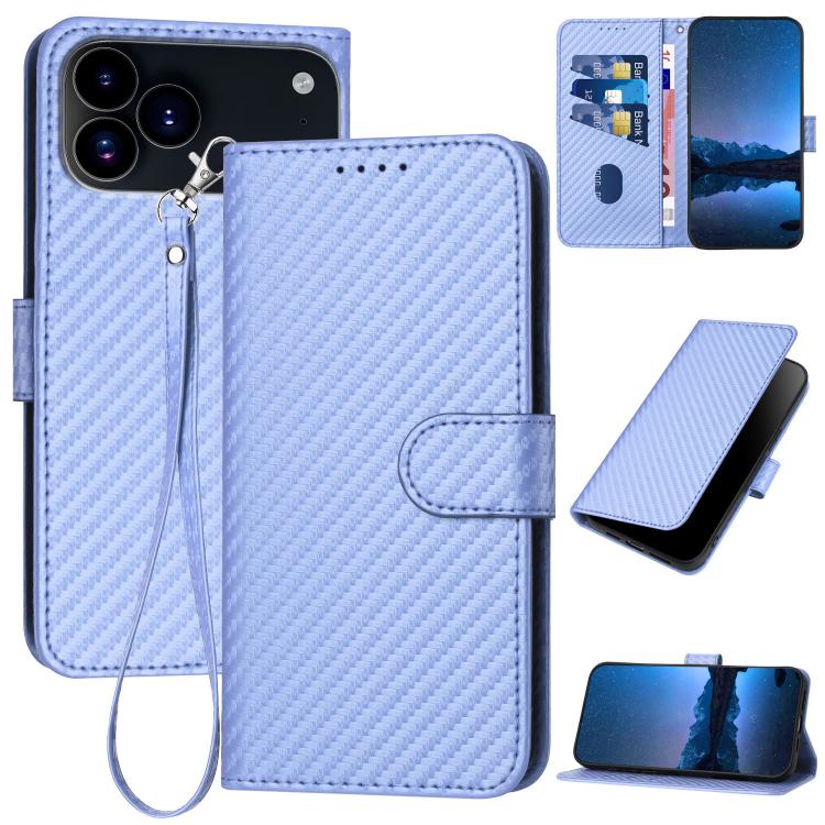 YX0070 Carbon Fiber Buckle Leather Phone Case with Lanyard, For iPhone 17e / 16e, For iPhone 17 Pro Max, For iPhone 17 Pro, For iPhone 17, For iPhone Air, For iPhone 16 Pro Max