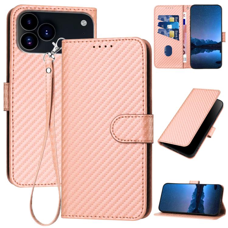 YX0070 Carbon Fiber Buckle Leather Phone Case with Lanyard, For iPhone 17e / 16e, For iPhone 17 Pro Max, For iPhone 17 Pro, For iPhone 17, For iPhone Air, For iPhone 16 Pro Max