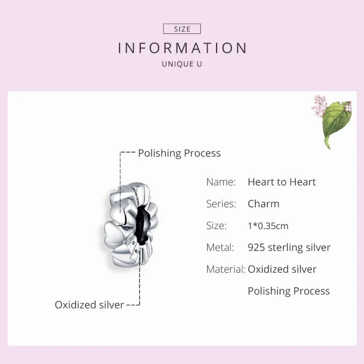 S925 Sterling Silber Herzförmige Perlen DIY Armband Halskette Zubehör