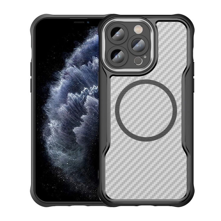 Carbonfaser Struktur MagSafe durchsichtige Handyhülle, für iPhone 11 Pro